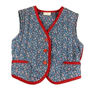 Vintage 1990s Her Majesty Girls 6X‎ Floral Quilted Vest Red Blue Boho Prairie